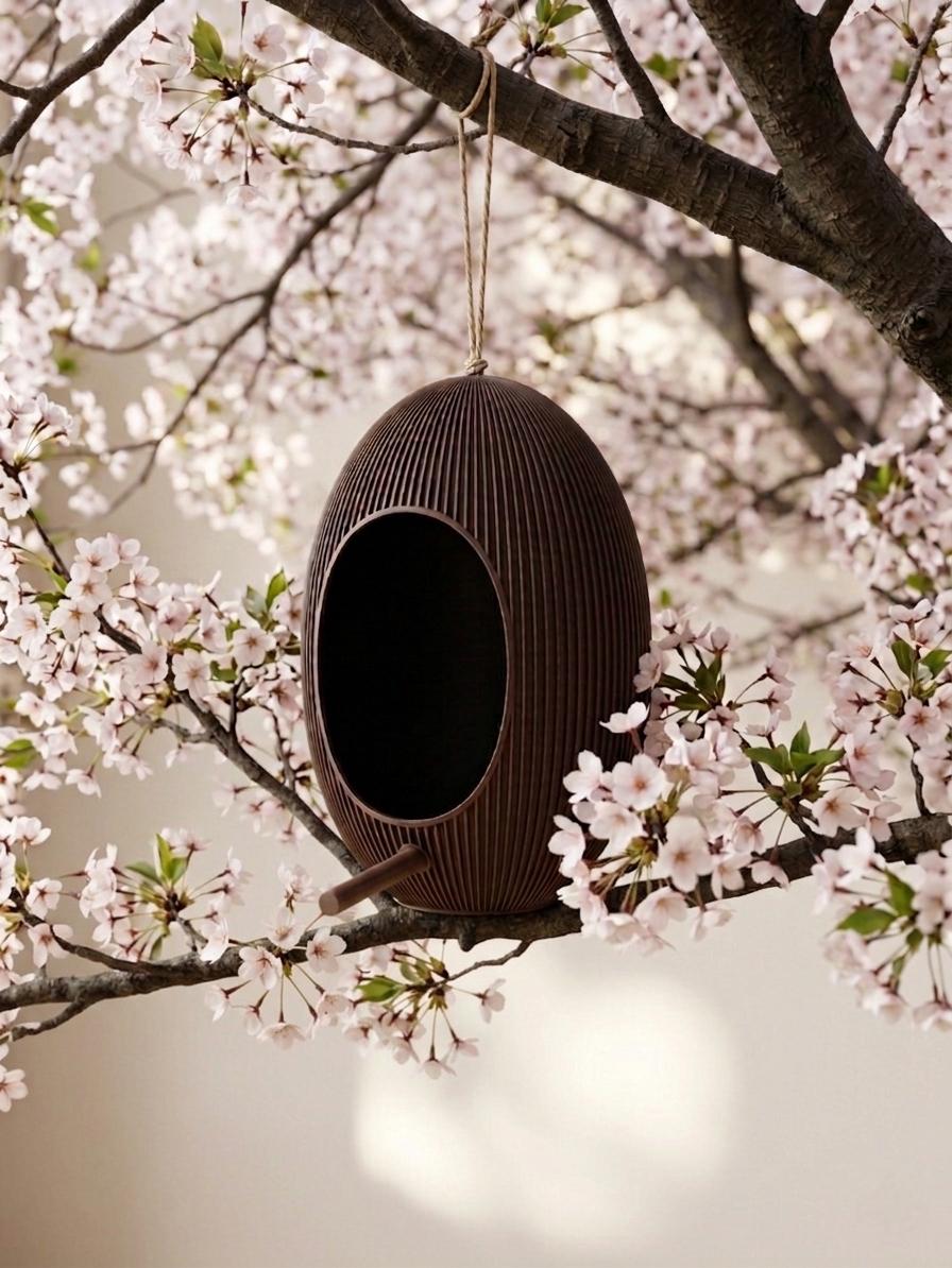Beautiful Japandi Birdhouse - Removable Perch